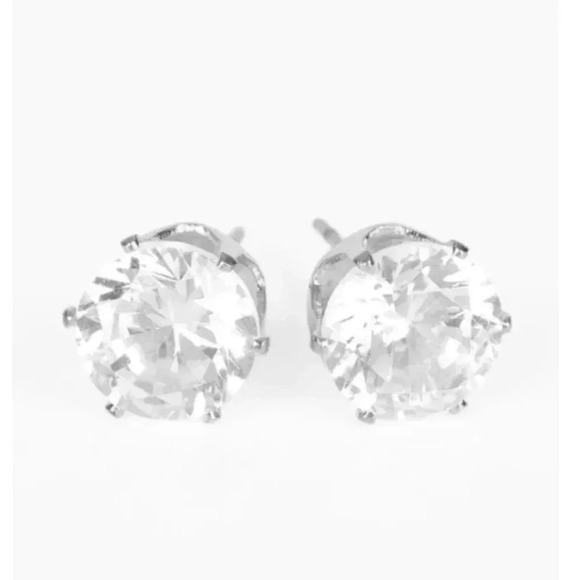 NWT White Rhinestone Silver Framed Women's Jewelry Fashion Stud Post Earrings - Picture 1 of 1